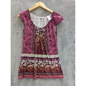 Boho Floral Paisley Patchwork Top Womens Small Liz & Co Cap Sleeve Purple